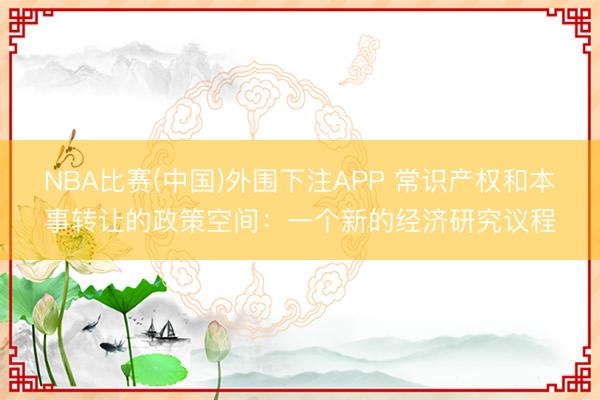NBA比赛(中国)外围下注APP 常识产权和本事转让的政策空间：一个新的经济研究议程