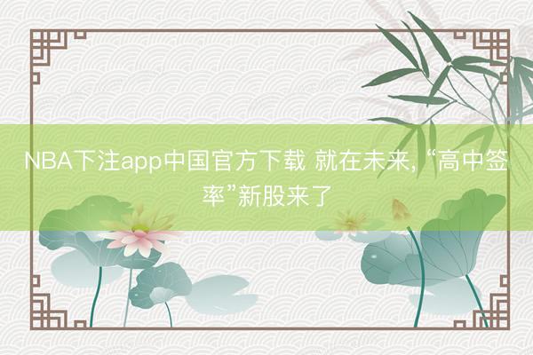 NBA下注app中国官方下载 就在未来, “高中签率”新股来了